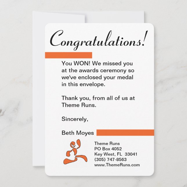 Carte De Remerciements Directeur de course - lettre de gagnant de la (Devant)