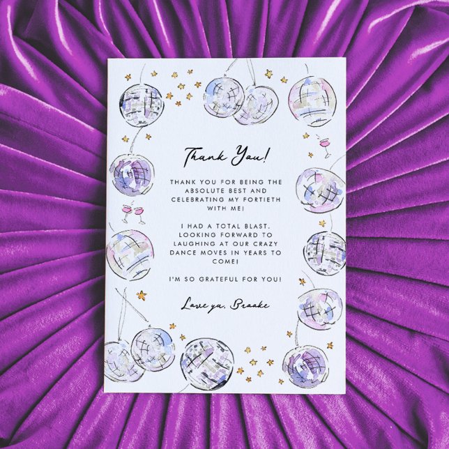 Carte De Remerciements Disco Ball Watercolor fête d'anniversaire (Watercolor painted disco balls frame this fabulous flat Thank You card.)