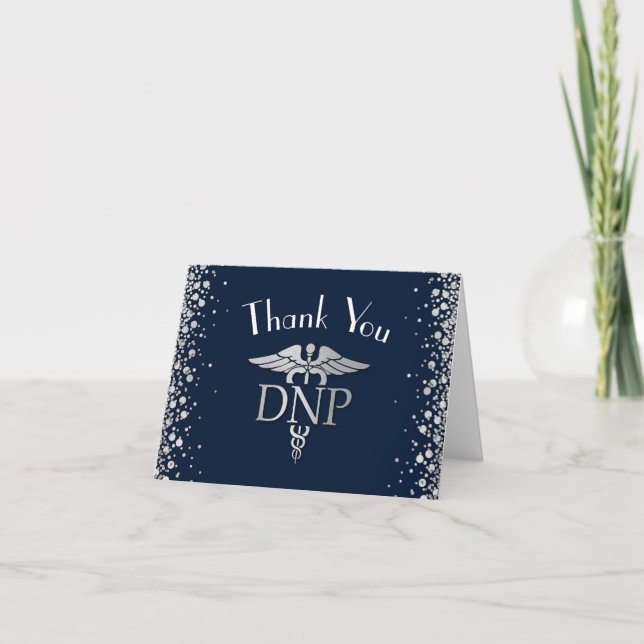 Carte De Remerciements Doctor Nursing Practice Graduation NavyBlue Silver (Devant)