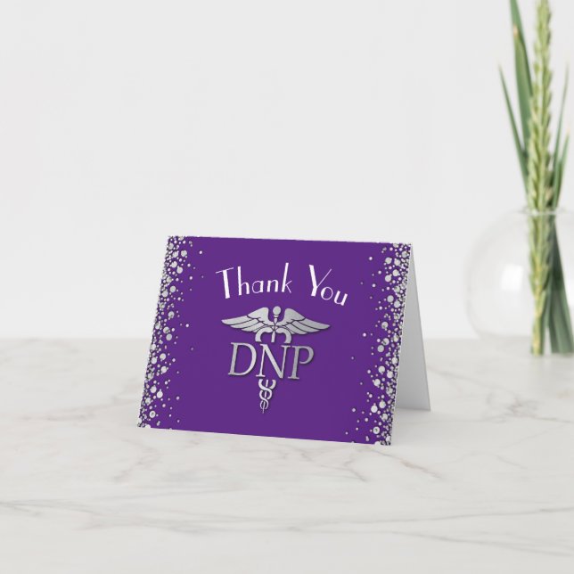 Carte De Remerciements Doctor Nursing Practice Graduation Purple Silver (Devant)
