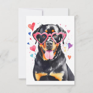 Carte De Remerciements Dog Rottweiler avec lunettes de coeur