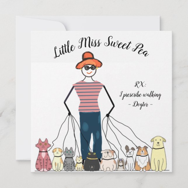 Carte De Remerciements Dog Walker Note w Card Little Miss Sweet Pea (Devant)