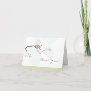 Carte de remerciements d'oiseaux pour bébés roses