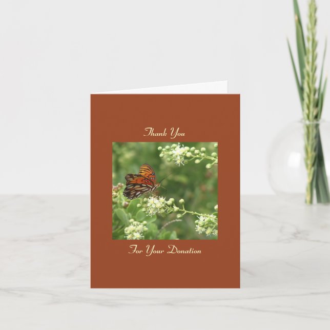 Carte De Remerciements Don commémoratif de Merci, note papillon orange (Devant)