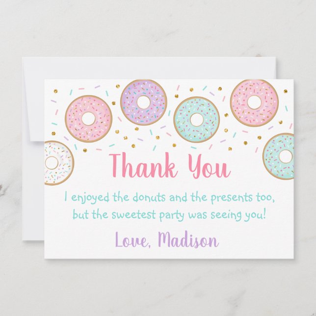 Carte De Remerciements Donut Pink Gold Pastel Anniversaire (Devant)