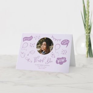 Carte De Remerciements Doodle avec photo violet de fin d'études