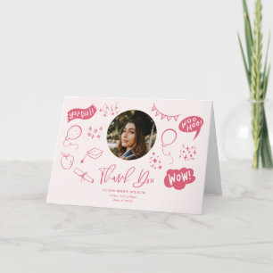 Carte De Remerciements Doodle De Diplôme Avec Photo Rose Diplômée