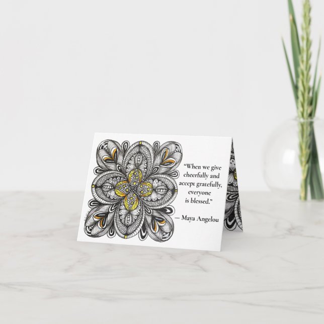 Carte De Remerciements Doodle de fleur ouverte avec citation de générosit (Devant)