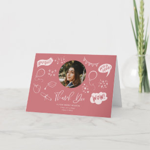 Carte De Remerciements Doodle de graduation avec la photo Graduate Blush 