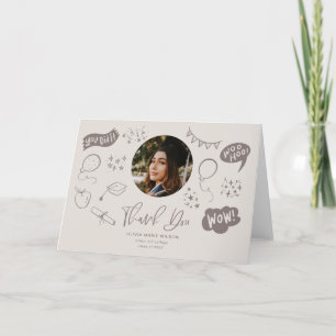 Carte De Remerciements Doodle de graduation avec photo de graduée Sandy B