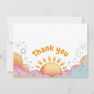 Carte De Remerciements Doodle soleil et étincelles aquarelle mignon