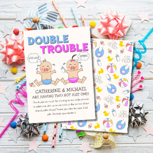 Carte De Remerciements Double Trouble Twin Boy & Girl Baby shower