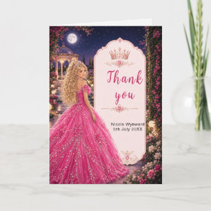 Carte De Remerciements Douce 16 Princesse Jardin au Clair de Lune Rose
