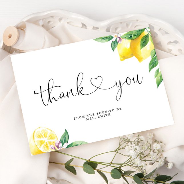 Carte De Remerciements Douce aquarelle mariage de citron  (Créateur téléchargé)