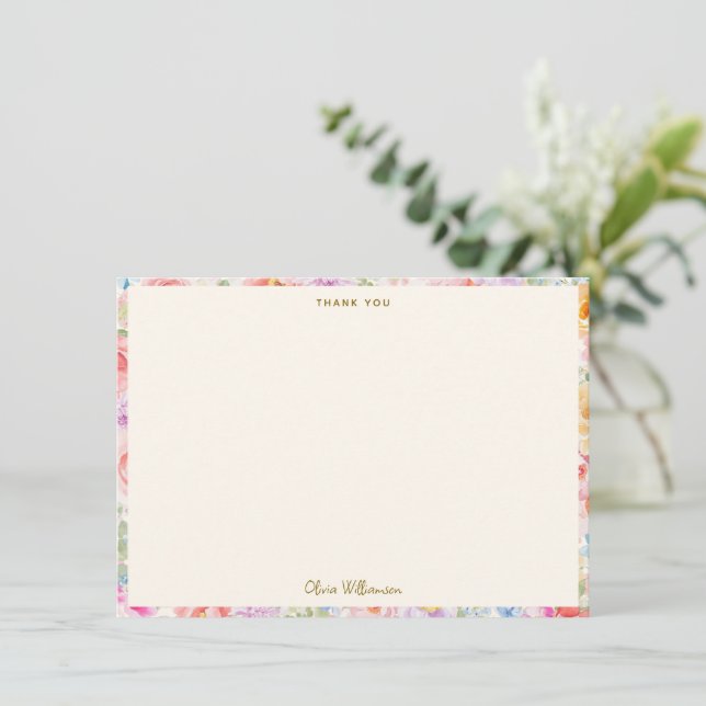 Carte De Remerciements Douce Aquarelle Pastel Fleurs Mariage Sur Mesure (Debout devant)