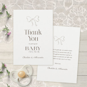 Carte De Remerciements Douce Baby Shower à l'eau Crème Chaude avec Nœud
