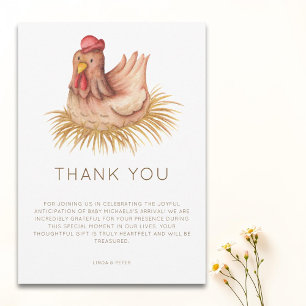Carte De Remerciements Douce Baby-Shower Fille ou Garçon Poule Aquarelle