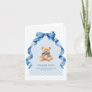 Carte De Remerciements Douce Baby Shower Ours en Peluche Bleu Classique