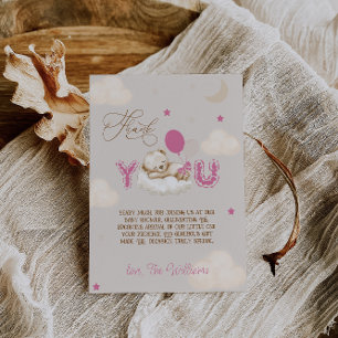 Carte De Remerciements Douce Baby Shower Ourson Rose