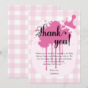 Carte De Remerciements Douce Baby Shower Rose Gingham Pastel