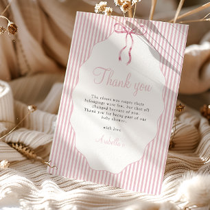 Carte De Remerciements Douce Baby Shower Rose Ruban à Rayures