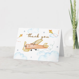 Carte De Remerciements Douce Baby Shower Vintage Aviateur Avion