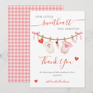 Carte De Remerciements Douce Chérie Baby Shower Saint-Valentin Fille Rose