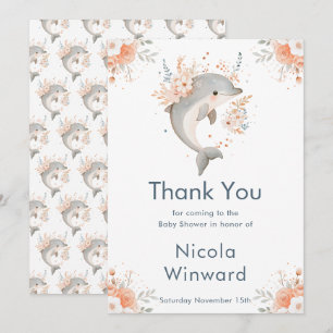 Carte De Remerciements Douce dauphin floral Baby Shower