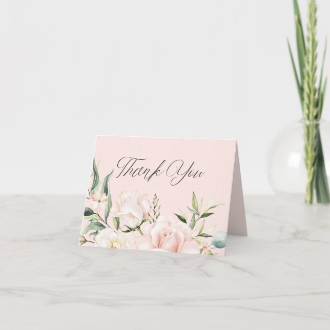 Carte De Remerciements Douce douche de mariage fleurs aquarelles rose ten (Devant)