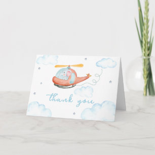 Carte De Remerciements Douce éléphant bleu Hélicoptère Baby Shower