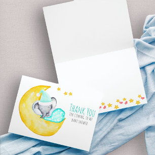 Carte De Remerciements Douce Éléphant Endormi sur la Lune Baby Shower