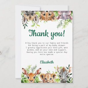 Carte De Remerciements Douce Fête de Bébé sur le thème des Animaux de Saf