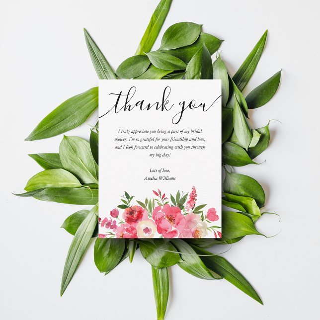 Carte De Remerciements Douce Fête de Mariage Rose Chic (Chic Pink Floral Bridal Shower Thank You Cards)