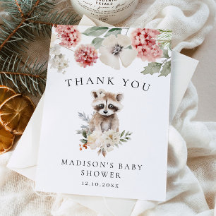 Carte De Remerciements Douce Fête de Naissance au Thème Raton Laveur Aqua