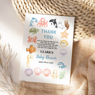Carte De Remerciements Douce Fête de Naissance d'Animaux de l'Océan sous