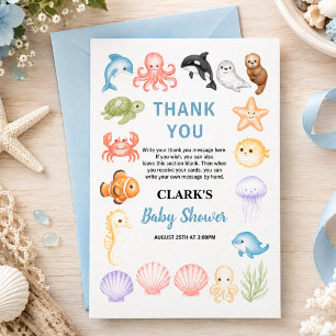 Carte De Remerciements Douce Fête de Naissance d'Animaux de l'Océan sous