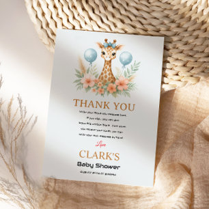 Carte De Remerciements Douce Fête de Naissance de Bébé Girafe Garçon Sa