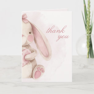 Carte De Remerciements Douce Fête de Naissance de Lapin Aquarelle Rose