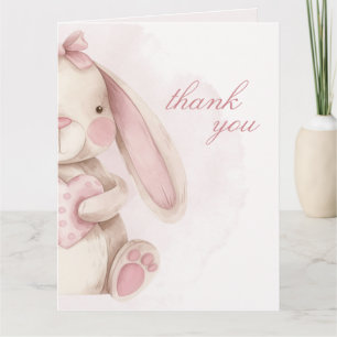 Carte De Remerciements Douce Fête de Naissance de Lapin Aquarelle Rose 