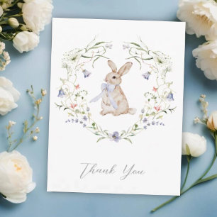 Carte De Remerciements Douce Fête de Naissance de Lapin de Prairie & Fleu