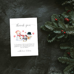 Carte De Remerciements Douce Fête de Naissance de Pingouin Bonhomme de Ne
