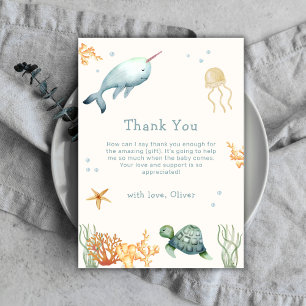 Carte De Remerciements Douce Fête de Naissance Minimaliste Baleine Sous L
