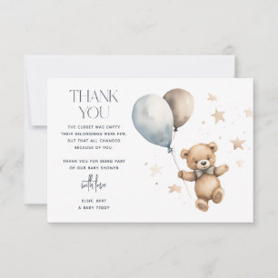 Carte De Remerciements Douce Fête de Naissance Ourson Garçon