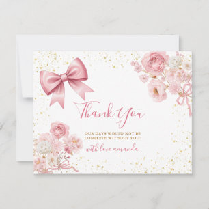 Carte De Remerciements Douce Fille Ruban Rose Coquette Baby Shower Floral