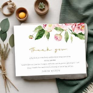 Carte De Remerciements Douce Florale de Pivoine en Aquarelle pour une Bab