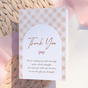 Carte De Remerciements Douce Gingham Arch Bébé d'Automne Fête Prénatale