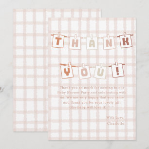Carte De Remerciements Douce Gingham Marron Notedry Baby Shower