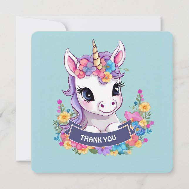 Carte De Remerciements Douce Licorne Bébé Magique  (Devant)