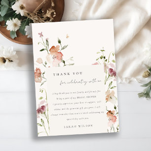 Carte De Remerciements Douce Mariage Champêtre Aquarelle Fleurs Rose Tend