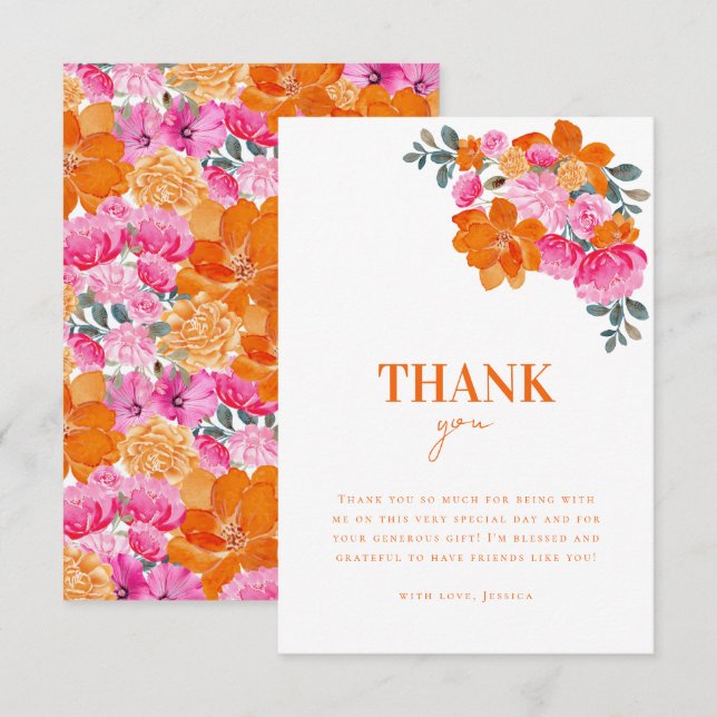 Carte De Remerciements Douce Mariage Floral Aquarelle Rose Orange Clair (Devant / Derrière)